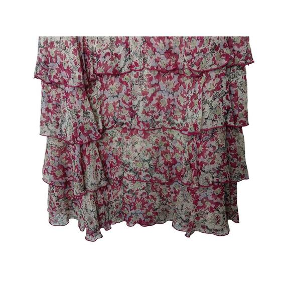 Anna Sui Size 4 Silk Pink Floral Sleeveless Tiered Ruffle Dress Boho Party” - Picture 8 of 13